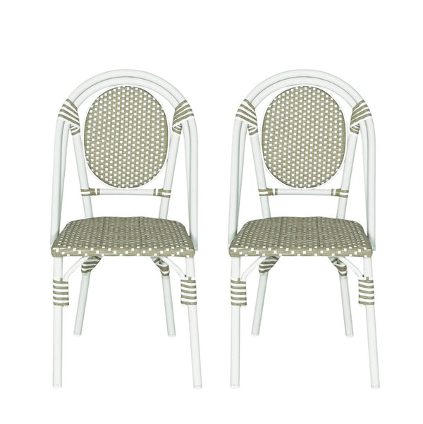 English Elm French Bistro Outdoor Dining Chairs Woven Rattan Aluminum Frame Patio Set of 2 N772P356258G