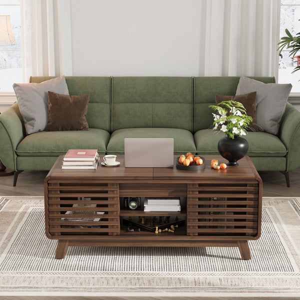 English Elm Coffee Table with Led Lighting Bluetooth Speaker Wireless Charging and Faux Marble Top T3773P419702