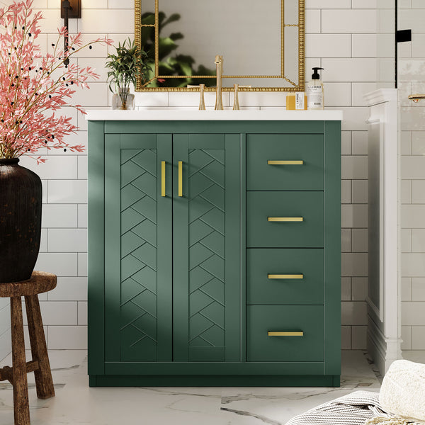 English Elm 30'' Bathroom Vanity - Retro Style With Ceramic Sink, Soft-Closing Doors & Ample Storage Space N710P191947F