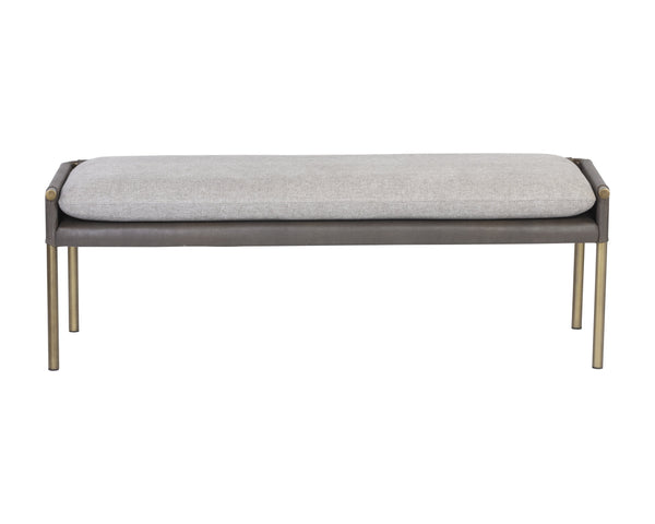Sunpan Bellevue Upholstered Bench with Antique Brass Frame - Stylish, Unique Textures for Modern Spaces Belfast Heather Grey / Bravo Ash