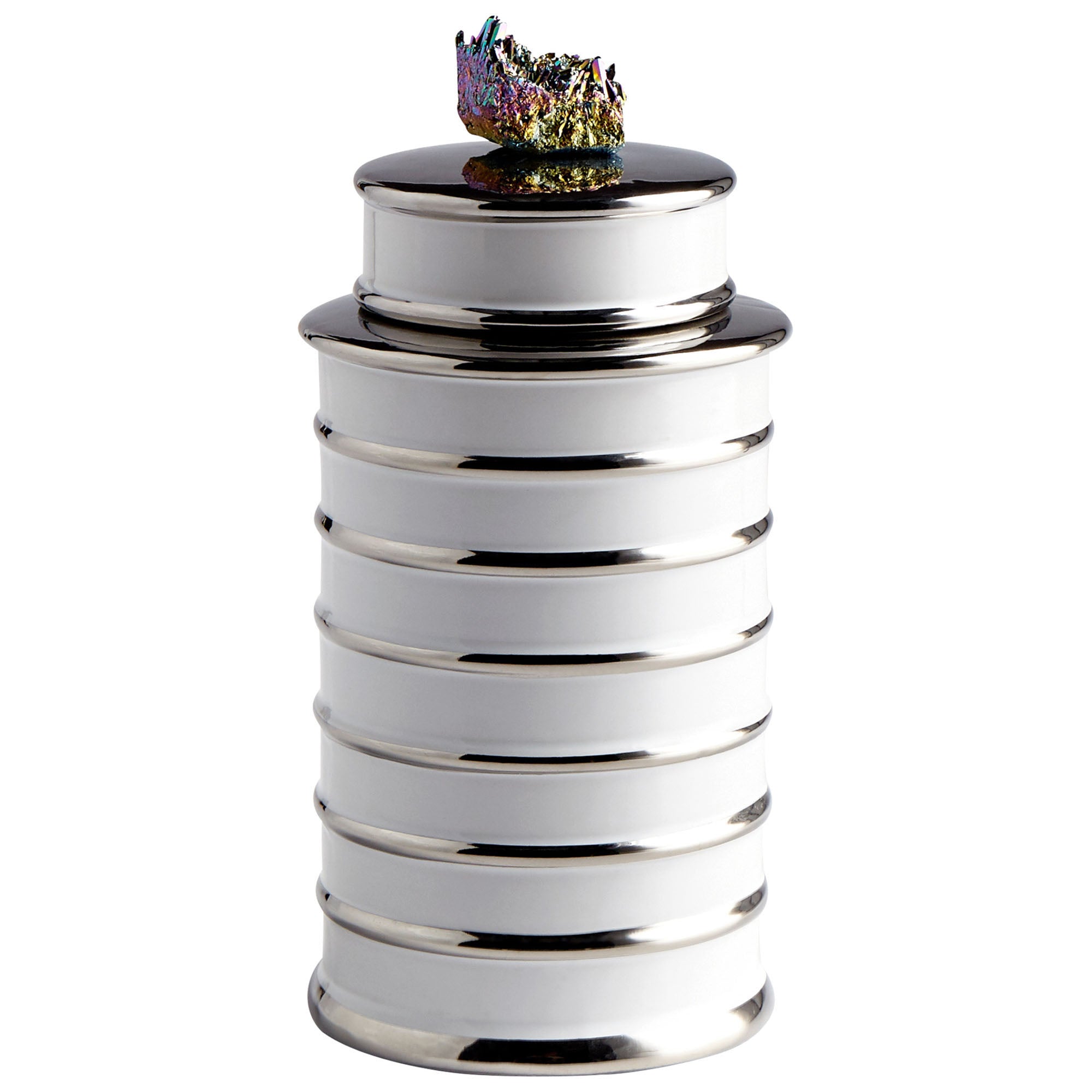 Tower Decorative Container - Elegant Ceramic and Crystal Design, Silve
