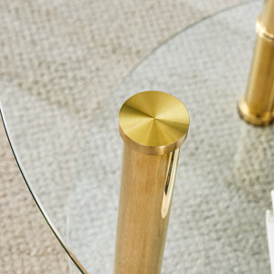 English Elm Contemporary Double Layer Tempered Glass Coffee Table 27.5" Top 23.6" Bottom Gold Legs, Modern Luxurious Design W1512P355039