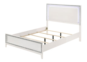 English Elm Haiden Queen Bed with LED-Illuminated Panel Headboard, Silver Trim & Under-Bed Storage Drawers White 84 L x 10 W x 5 H B2726S00399