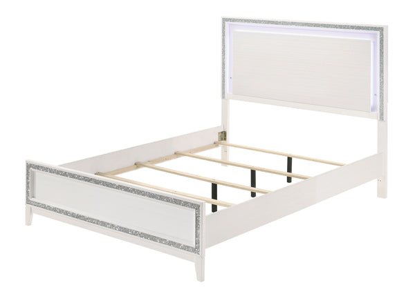 English Elm Haiden Queen Bed with LED-Illuminated Panel Headboard, Silver Trim & Under-Bed Storage Drawers White 84 L x 10 W x 5 H B2726S00399