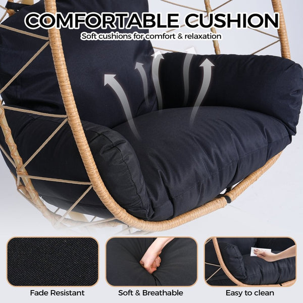 English Elm Hanging Egg Swing Chair Pe Wicker with Stand Washable Cushion Patio or Bedroom T5880P497563