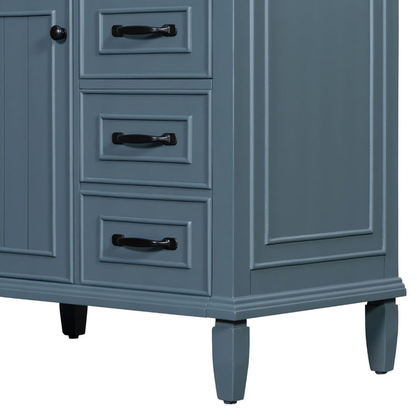 English Elm 30 Inch Freestanding Bathroom Vanity Solid Pine Cabinet Ceramic Sink Top Storage Blue Gray N725P412782C