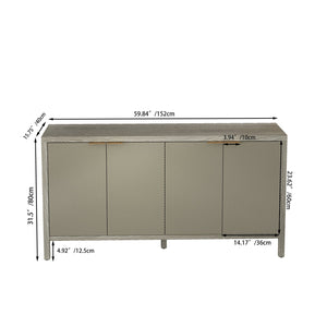 English Elm Sideboard Champagne 59" Modern Wood Buffet Cabinet with 4 Doors, Adjustable Shelves, 220lb Top Capacity W757P203146