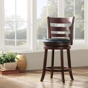 Jaxon Ladder Back Swivel Counter Stool Solid Rubberwood Frame Cushioned Kitchen Bar