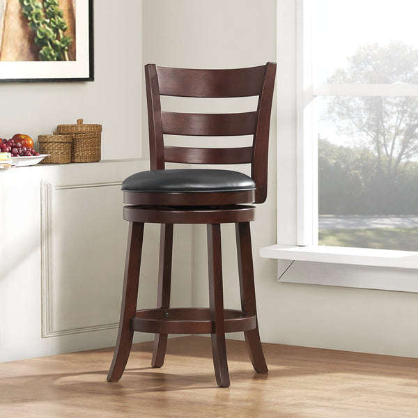 Jaxon Ladder Back Swivel Counter Stool Solid Rubberwood Frame Cushioned Kitchen Bar