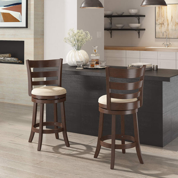 Jaxon Ladder Back Swivel Counter Stool Solid Rubberwood Frame Cushioned Kitchen Bar