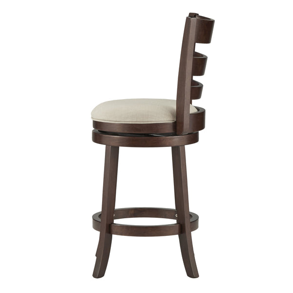 Jaxon Ladder Back Swivel Counter Stool Solid Rubberwood Frame Cushioned Kitchen Bar