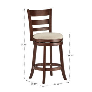 Jaxon Ladder Back Swivel Counter Stool Solid Rubberwood Frame Cushioned Kitchen Bar