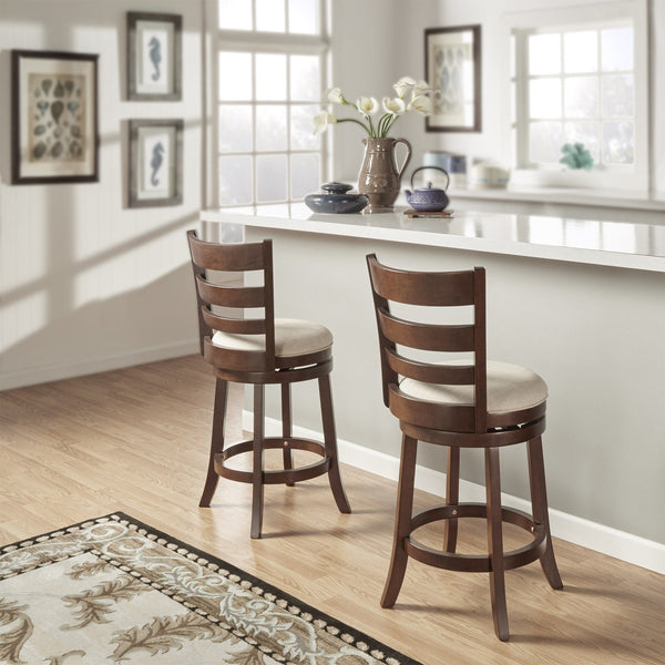 Jaxon Ladder Back Swivel Counter Stool Solid Rubberwood Frame Cushioned Kitchen Bar