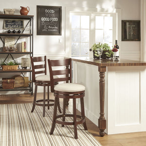 Jaxon Ladder Back Swivel Counter Stool Solid Rubberwood Frame Cushioned Kitchen Bar