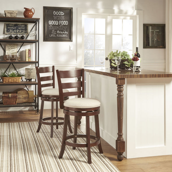 Jaxon Ladder Back Swivel Counter Stool Solid Rubberwood Frame Cushioned Kitchen Bar