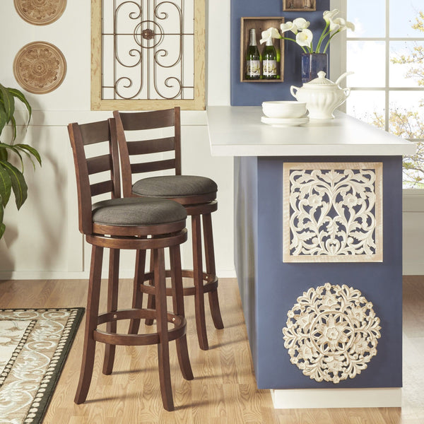 Jaxon Ladder Back Swivel Counter Stool Solid Rubberwood Frame Cushioned Kitchen Bar