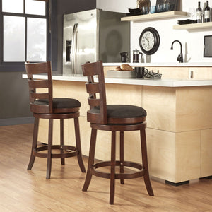 Jaxon Ladder Back Swivel Counter Stool Solid Rubberwood Frame Cushioned Kitchen Bar