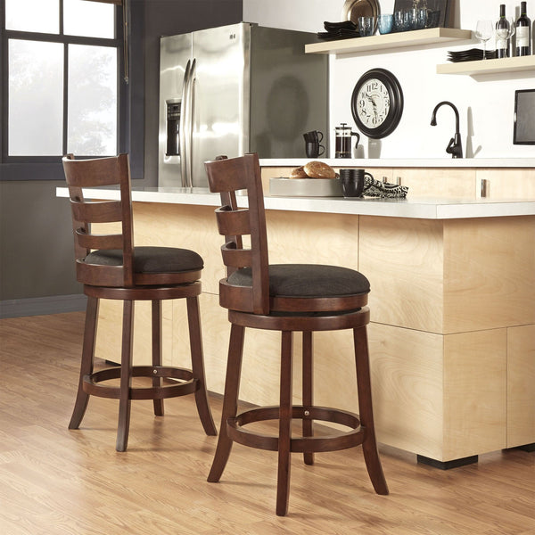 Jaxon Ladder Back Swivel Counter Stool Solid Rubberwood Frame Cushioned Kitchen Bar