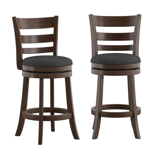 Jaxon Ladder Back Swivel Counter Stool Solid Rubberwood Frame Cushioned Kitchen Bar