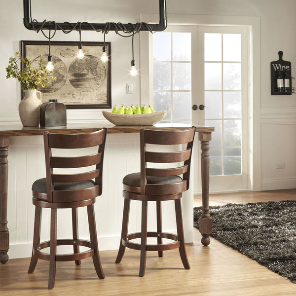 Jaxon Ladder Back Swivel Counter Stool Solid Rubberwood Frame Cushioned Kitchen Bar