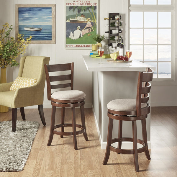 Jaxon Ladder Back Swivel Counter Stool Solid Rubberwood Frame Cushioned Kitchen Bar