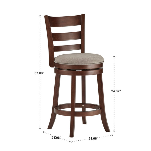 Jaxon Ladder Back Swivel Counter Stool Solid Rubberwood Frame Cushioned Kitchen Bar