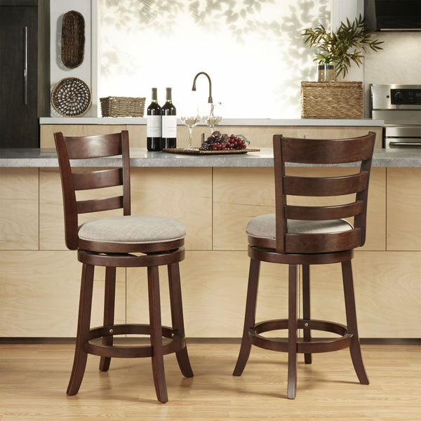 Jaxon Ladder Back Swivel Counter Stool Solid Rubberwood Frame Cushioned Kitchen Bar