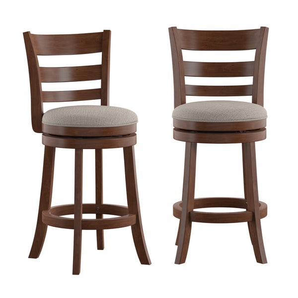 Jaxon Ladder Back Swivel Counter Stool Solid Rubberwood Frame Cushioned Kitchen Bar