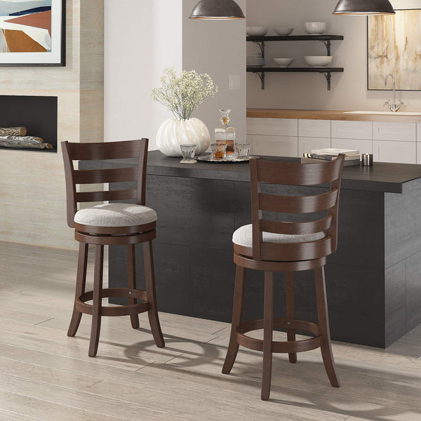 Jaxon Ladder Back Swivel Counter Stool Solid Rubberwood Frame Cushioned Kitchen Bar