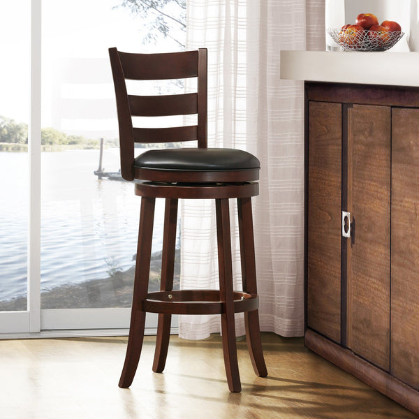 Jaxon Swivel Barstool Rubberwood Ladder Back with Cushioned Seat for Kitchen Seating