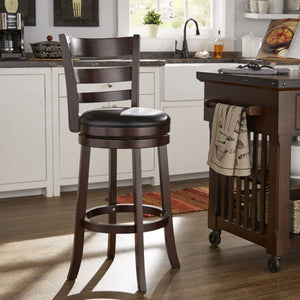 Jaxon Swivel Barstool Rubberwood Ladder Back with Cushioned Seat for Kitchen Seating