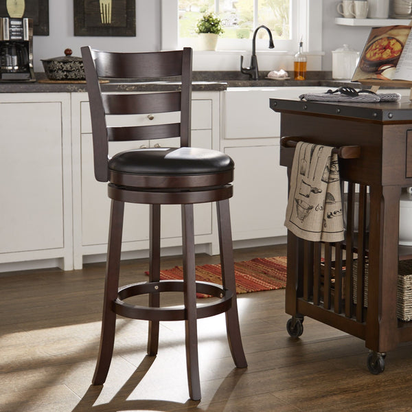Jaxon Swivel Barstool Rubberwood Ladder Back with Cushioned Seat for Kitchen Seating