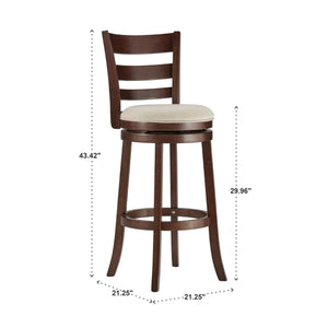 Jaxon Swivel Barstool Rubberwood Ladder Back with Cushioned Seat for Kitchen Seating