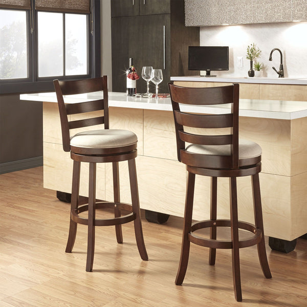 Jaxon Swivel Barstool Rubberwood Ladder Back with Cushioned Seat for Kitchen Seating