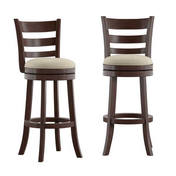 Jaxon Swivel Barstool Rubberwood Ladder Back with Cushioned Seat for Kitchen Seating