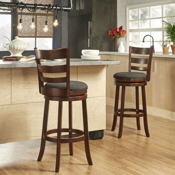 Jaxon Swivel Barstool Rubberwood Ladder Back with Cushioned Seat for Kitchen Seating