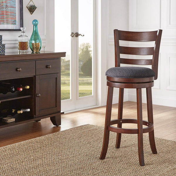 Jaxon Swivel Barstool Rubberwood Ladder Back with Cushioned Seat for Kitchen Seating