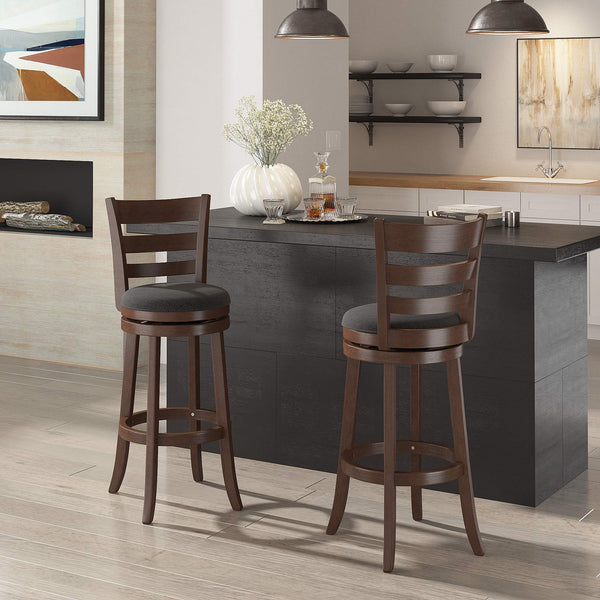 Jaxon Swivel Barstool Rubberwood Ladder Back with Cushioned Seat for Kitchen Seating