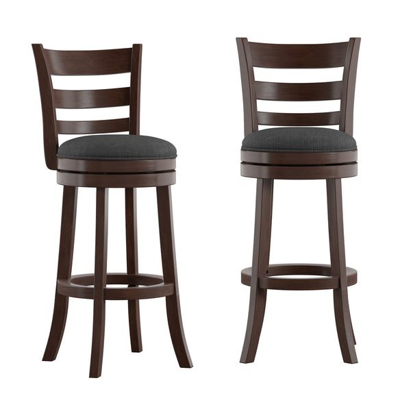 Jaxon Swivel Barstool Rubberwood Ladder Back with Cushioned Seat for Kitchen Seating