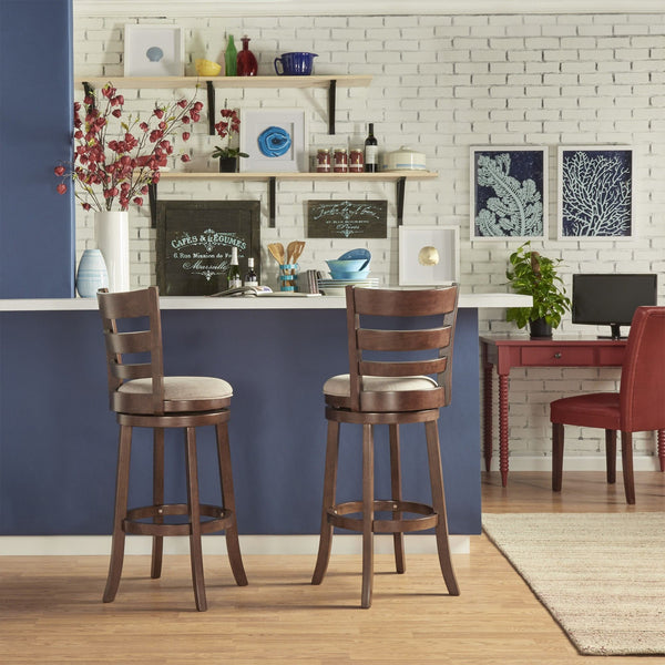 Jaxon Swivel Barstool Rubberwood Ladder Back with Cushioned Seat for Kitchen Seating