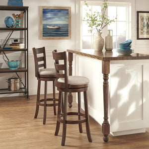 Jaxon Swivel Barstool Rubberwood Ladder Back with Cushioned Seat for Kitchen Seating