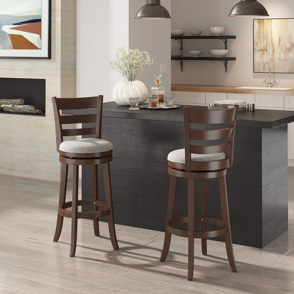 Jaxon Swivel Barstool Rubberwood Ladder Back with Cushioned Seat for Kitchen Seating