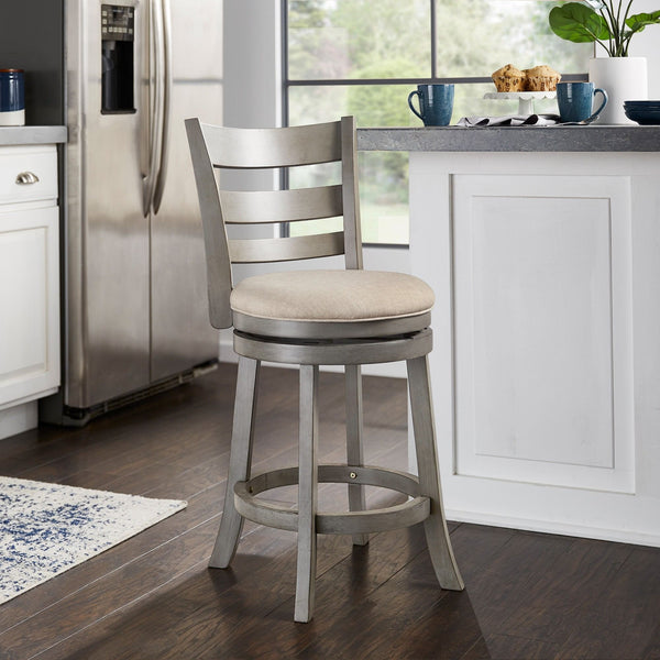 Jaxen Ladder Back Swivel Counter Stool Rubberwood for Kitchen Bar Seating