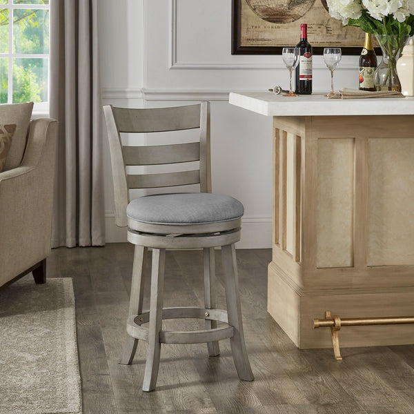 Jaxen Ladder Back Swivel Counter Stool Rubberwood for Kitchen Bar Seating