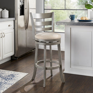Jaxen Ladder Back Swivel Stool Rubberwood Frame Upholstered Cushion Seat