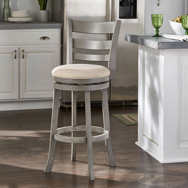 Jaxen Ladder Back Swivel Stool Rubberwood Frame Upholstered Cushion Seat