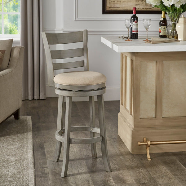 Jaxen Ladder Back Swivel Stool Rubberwood Frame Upholstered Cushion Seat