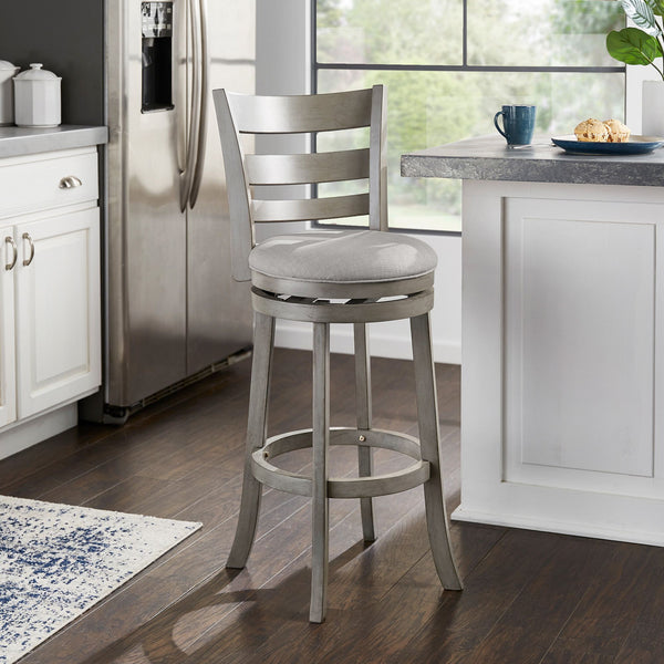 Jaxen Ladder Back Swivel Stool Rubberwood Frame Upholstered Cushion Seat