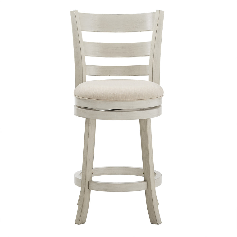 Homelegance Jaxley Ladder Back Swivel Counter Stool with Cushioned Seat and Rubberwood Frame Antique White / Beige 090WH-24BL