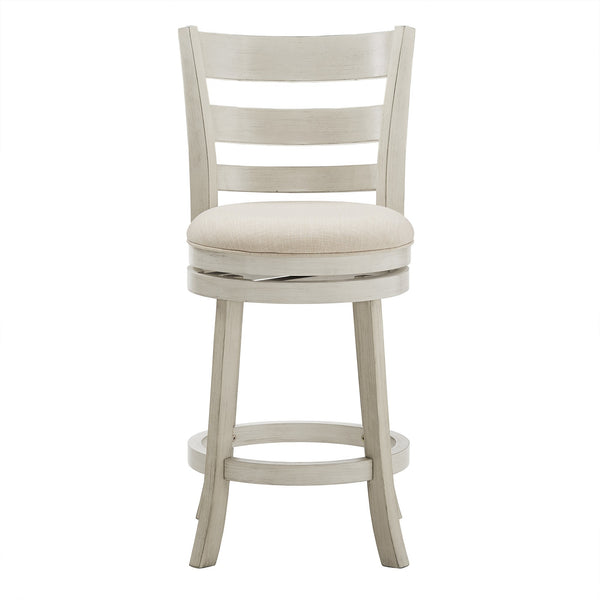 Homelegance Jaxley Ladder Back Swivel Counter Stool with Cushioned Seat and Rubberwood Frame Antique White / Beige 090WH-24BL